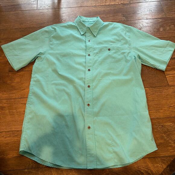 Ariat Heat Series Tek Turquoise White Plaid Short Sleeved Men's Size MEDIUM - Picture 1 of 7